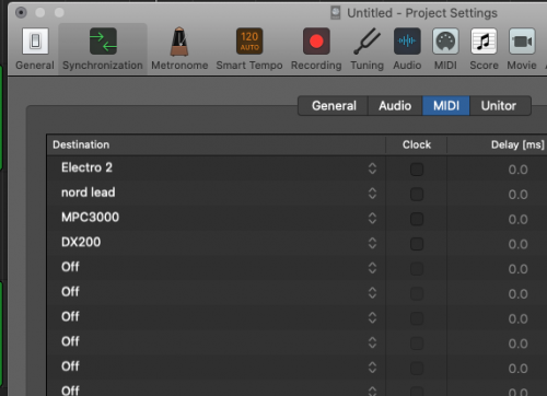 Logic Pro X Projects > Synchronize > MIDI > Destination